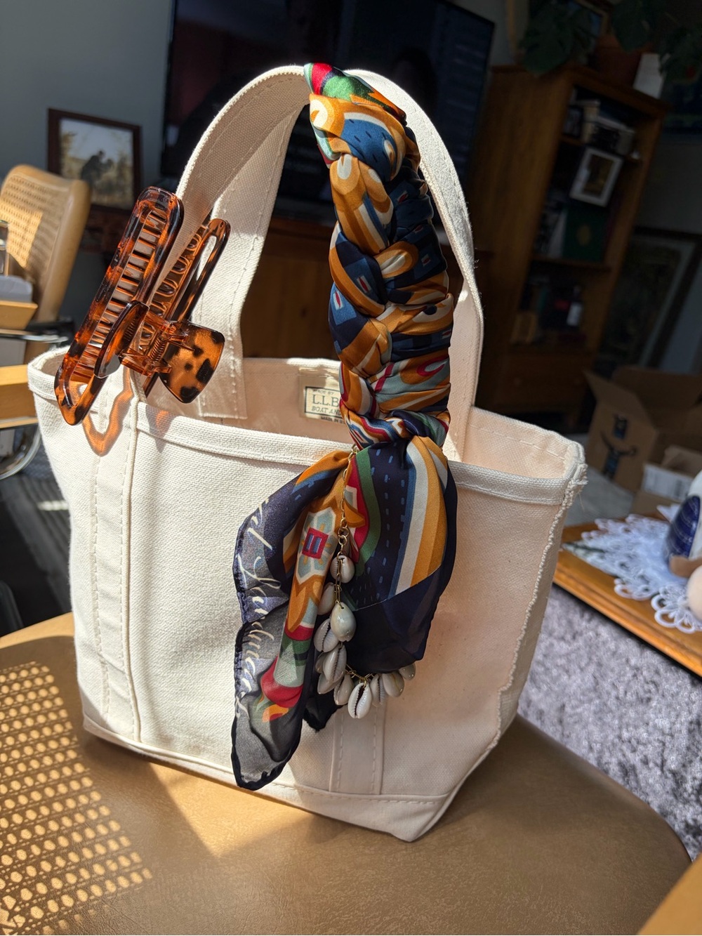 DAR Medallion Silk-Feel Scarf in Navy & Gold